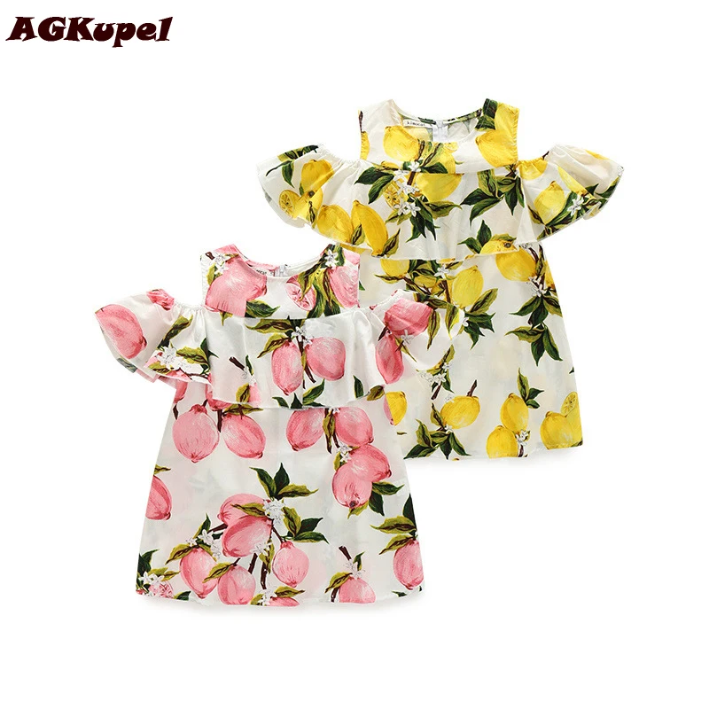 

AGKupel 2017 New Summer Baby Girl's Dress Girls Lemon Leaves Princess Dresses Beautiful Print Flower Dress Wedding Girl Clothing