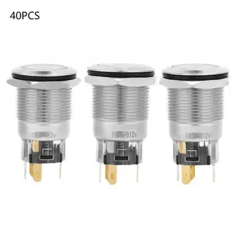 

40Pcs Self-locking Type Flat Ring Head with Light Nickel Plated Brass Button Switch BEM-19-11DS 12VDC 5 Solder Feet