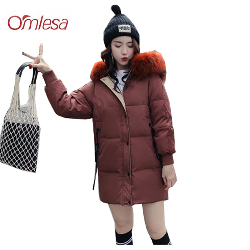 OMLESA 2018 New Korean Down Jacket Women Long Over The Knee Winter Coat