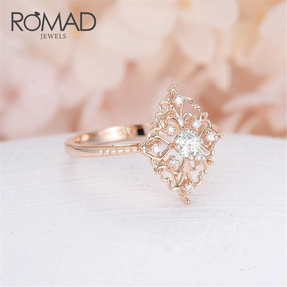 

2019 Vintage Hollow Cubic Zirconia Rings for Women Girls Lady Flower Rose Gold Wedding Engagement Bridal Jewelry Gift Z4