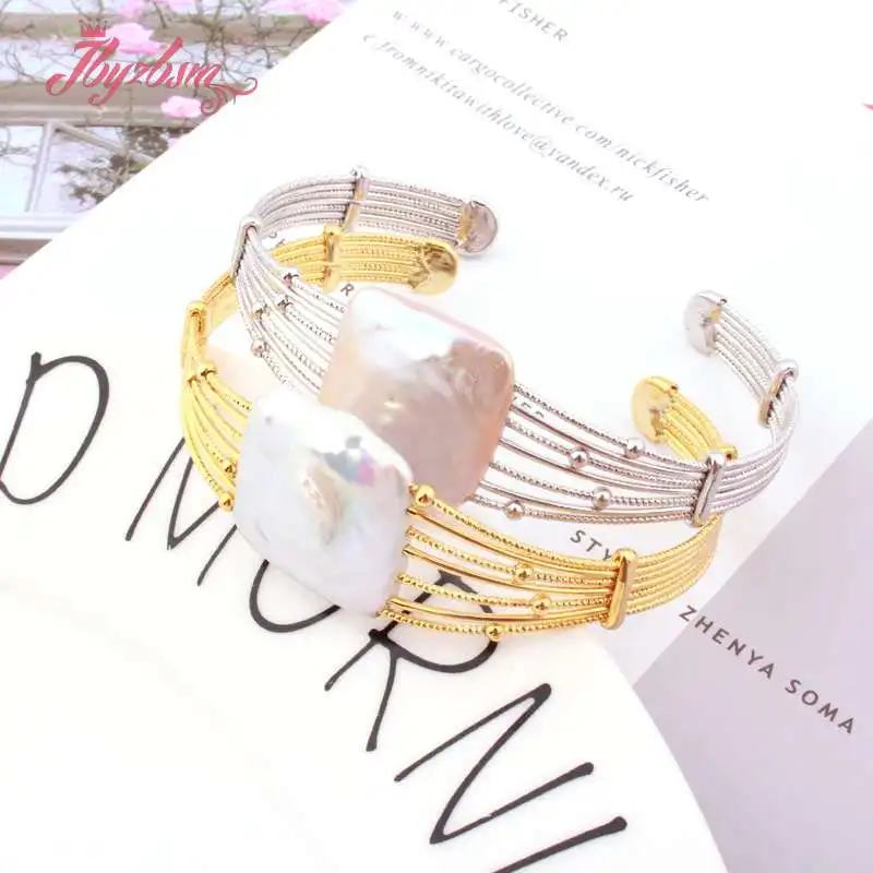 20mm Square Pearl Silver Gold Rose Bangle Fashion Jewerly Bracelet  Adjustbale 7
