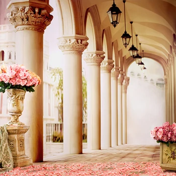 

Wedding Pillars Stony Vase with Pink Flowers Rose Petal Romantic Photography Backdrops Photo Studio fond photographie 5'*6.5'