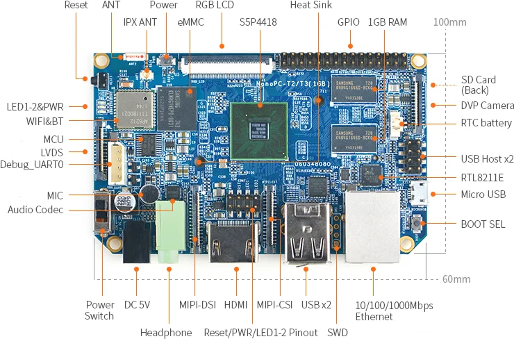 RealQvol FriendlyARM NanoPC-T2 комплект четырехъядерный Cortex-A9 макетная плата S5P4418 карта компьютер бортовой WiFi