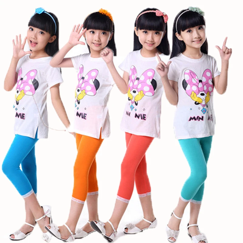 女の子レギンス 4 11 歳キャンディー色 4 色オプションレース子供のふくらはぎ丈パンツかわいい女の子のための卸売 Pants Aliexpress