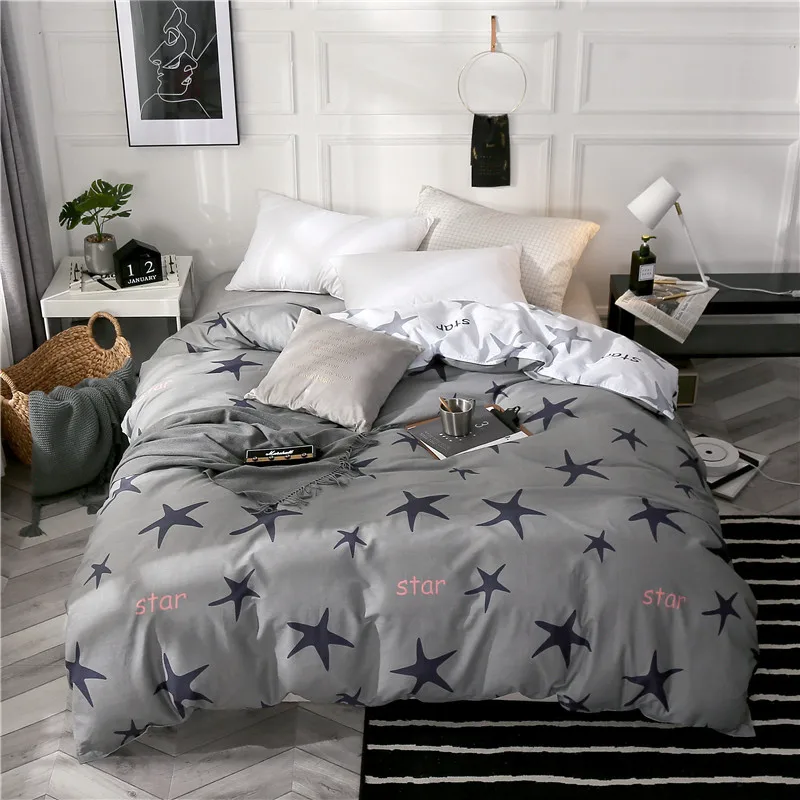 European Style Simple And Elegant Gray Stars Print Pattern Comfortable Soft Bedding 100% Cotton Quilt Cover | Дом и сад