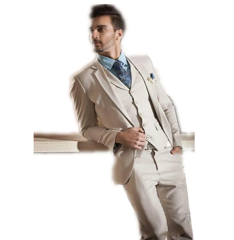 Beige chiaro abito da sposa prom abiti sposo indossare abiti da uomo, tacca  bavero, un tasto, slim fit abiti (jacket + pants + tie + vest|jacket  plastic|vestvest silk - AliExpress