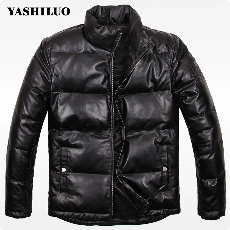 

2019 New Arrival Sheepskin Genuine Leather Duck Down Jacket High Quality Winter Short Male Coat Stand Collar Chaqueta De Cuero