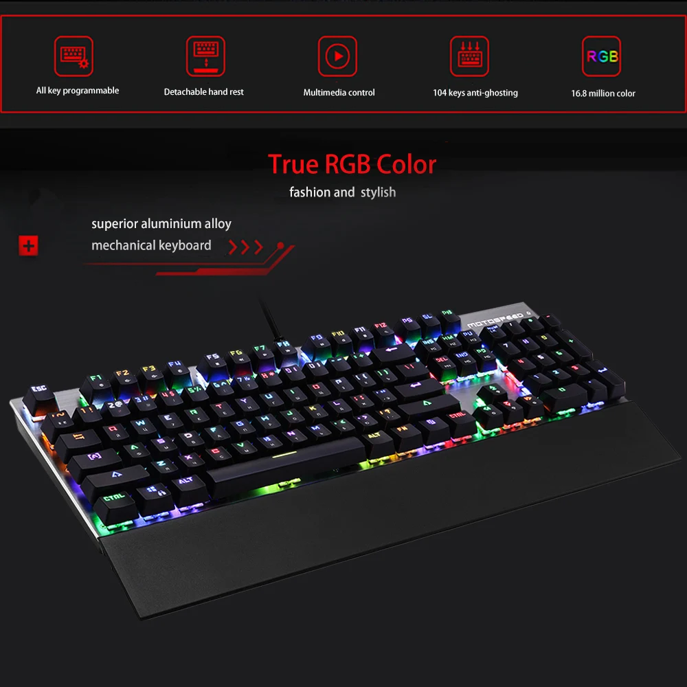  MOTOSPEED CK108 Russian English Version Mechanical Gaming Keyboard Anti-ghosting 104 Keys RGB LED B