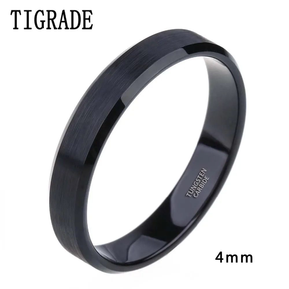 4mm 6mm 8mm Black Tungsten Cardide Ring Men High Polished Edges Wedding Band Engagement Rings For