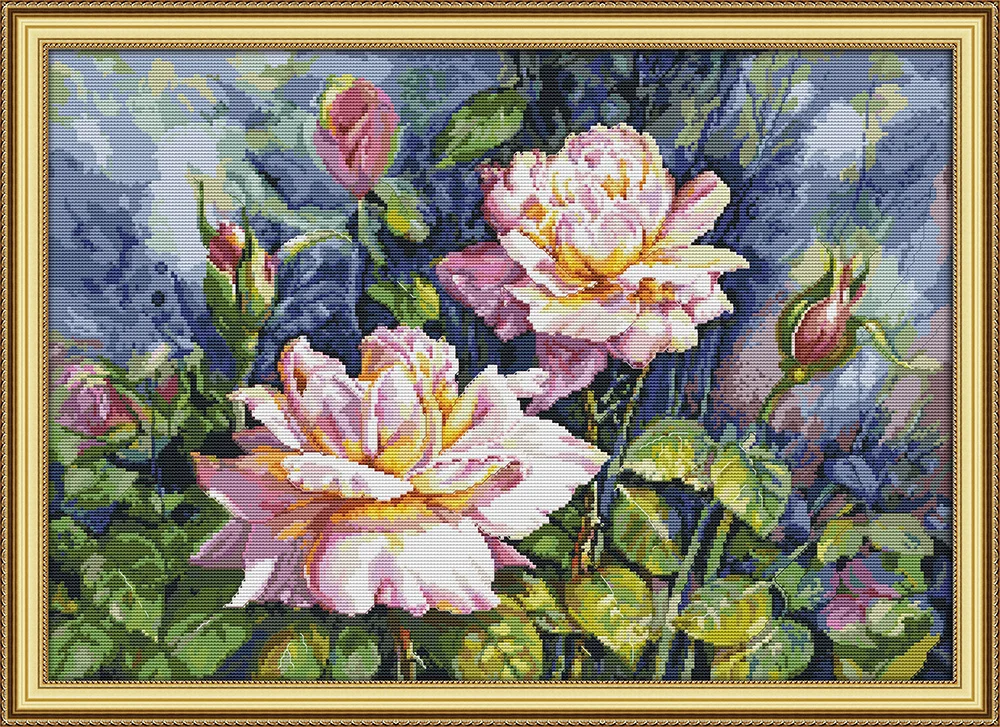 Винтажная картина с розами и пейзажем, счетный принт на холсте DMC 14CT 11CT, Китайская вышивка крестиком, наборы для вышивания