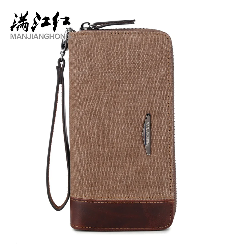 

MANJIANGHONG High-End Men's Canvas Long Wallet Casual Multi-Card Business Wild Hand Bag Fashion Simple Purse