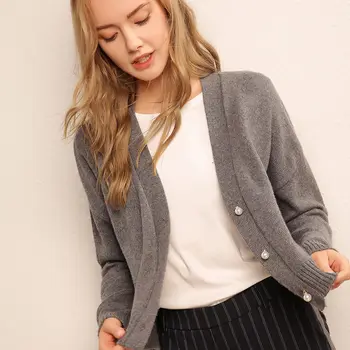 

Litvriyh cashmere knitted sweater women cardigan sexy V-neck long sleeve cardigan women sweater short style knitted top jumper