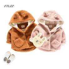 FTLZZ Winter Cute Baby Parkas Coat Bear Single Hooded Breasted All-match Casual Warm Long Sleeve Baby Girl Outerwear Parkas