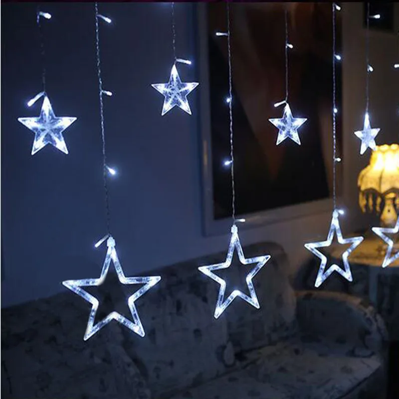 2,5 м светодиодный светильник на Рождество, ac220в, ЕС, романтичный Сказочный светодиодный светильник-занавеска, гирлянда со звездами, для праздника, свадьбы, вечерние гирлянды, украшение