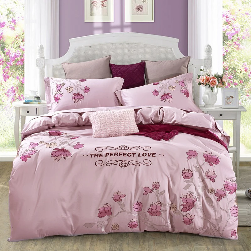 Luxury Cotton Embroidered Floral Bedding Set Queen Size King Size