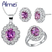 Almei мода цветы Ювелирные комплекты с кристаллами Цепочки и ожерелья серьги Свадебные Bijoux кольцо для невест Для женщин Conjunto De Joias T491