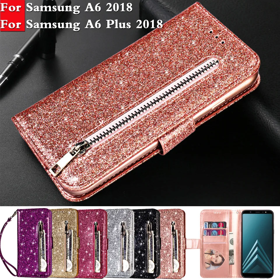 

Bling Glitter Case For Samsung Galaxy A6 Case Leather Wallet Phone Case Samsung Galaxy A6 Plus 2018 Wallet Flip Leather Cover