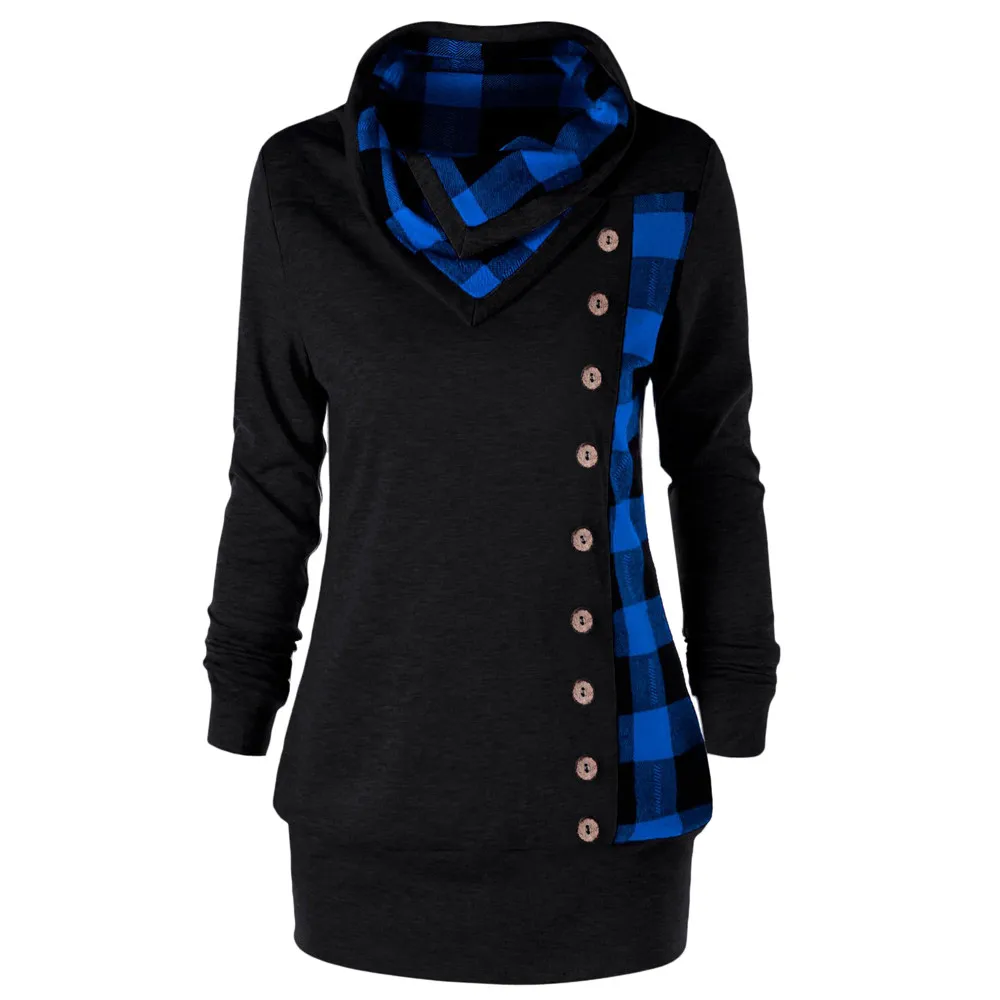 Осенне-зимняя Новая модная женская рубашка с отложным воротником, клетчатая Лоскутная рубашка с длинным рукавом,, пуловер, женские футболки