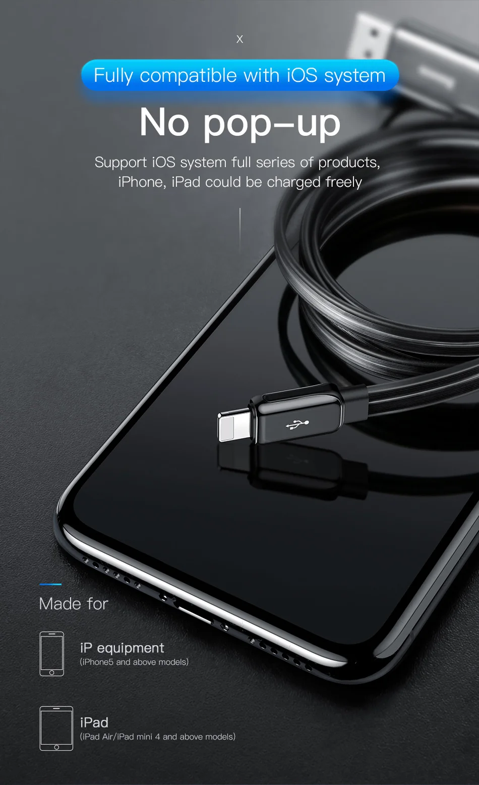 Плоский светящийся usb-кабель Baseus для iPhone XS Max XR X 8 7 6 6s Plus 5 5S se светящийся зарядный кабель со светодиодной подсветкой