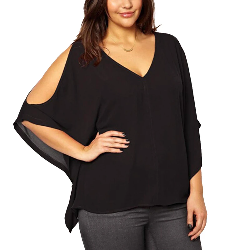 Laamei 2018 Plus Size 6XL Women Casual Loose Chiffon Shirts Sexy Off Shoulder Hollow Out Blouse Slim Summer Spring Blusas Shirt Blouses