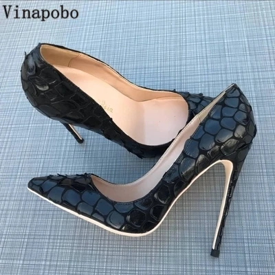 Vinapobo/Классические Брендовые женские туфли-лодочки модельные туфли с острым носком дизайнерская обувь черного цвета с принтом змеиной кожи; женская свадебная обувь для вечеринок