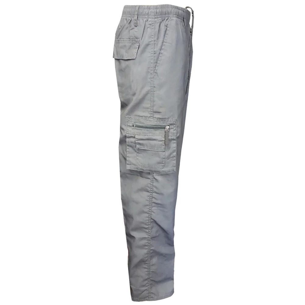 Серый Повседневные мужские брюки средняя талия мульти-карманы Slim Fit Дышащие Брюки FDC99 - Цвет: Серый