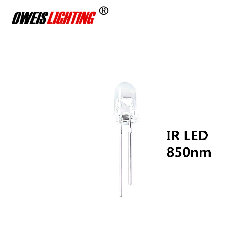 100 шт. 5 мм IR LED 850nm прозрачная линза инфракрасная лампа 20 мА сквозное отверстие 850