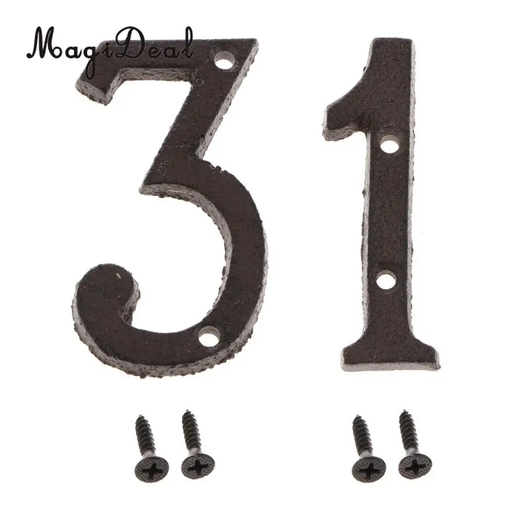 2pcs Cast Wrought Iron Black Antique House Door Number Signs Digits Sticker Plate 1 3