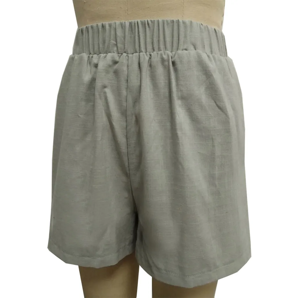 Летние женские льняные повседневные шорты с высокой талией и быстросохнущие однотонные горячие шорты Большие размеры женские работа