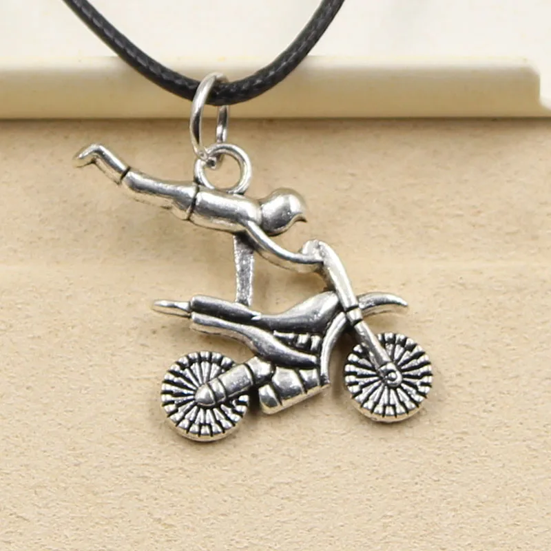 

New Fashion Tibetan Silver Pendant motorcycle Necklace Choker Charm Black Leather Cord Factory Price Handmade jewelry
