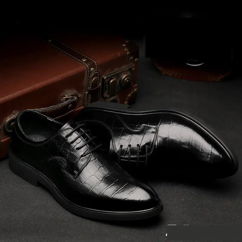 

Plus Size Mens Spring Dress Shoes Handmade Black Derbies Shoes Male Discount Genuine Leather Lace Up Wedding Shoes For Sale