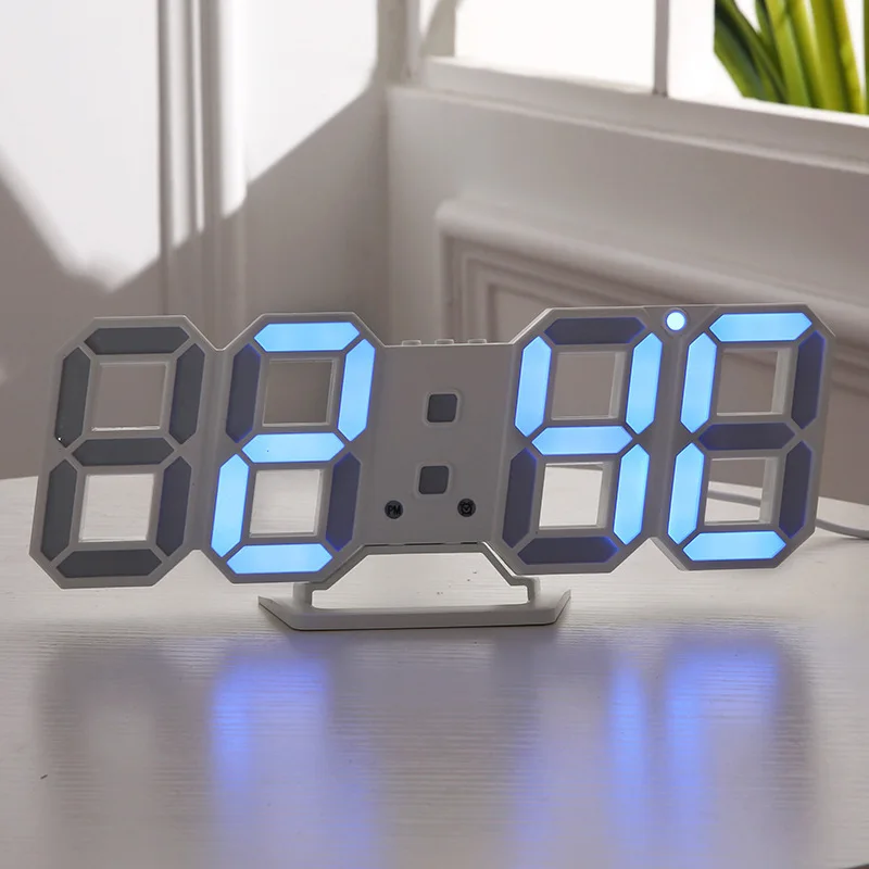 3D светодиодный настенные часы, современные цифровые будильники, дисплей для дома, кухни, для офисного стола, ночные настенные часы, 24 или 12 часовой дисплей - Цвет: Blue