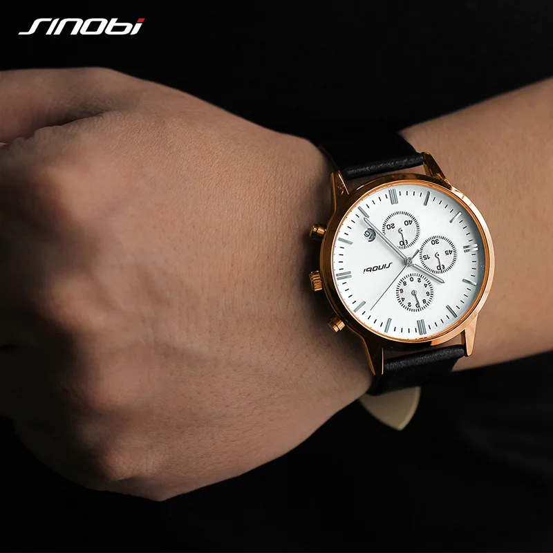 

SINOBI Men Chronograph Watch 2018 Top Brand Luxury Famous Male Big Dial Design Quartz Wrist Watch Males Clock Relogio Masculino