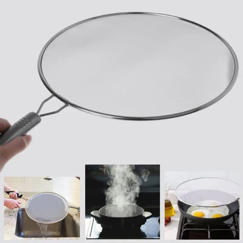 Kitchen Stainless Steel Mesh Splatter Strainer Screen Oil Splash Screen Guard for Frying Cooking Pan