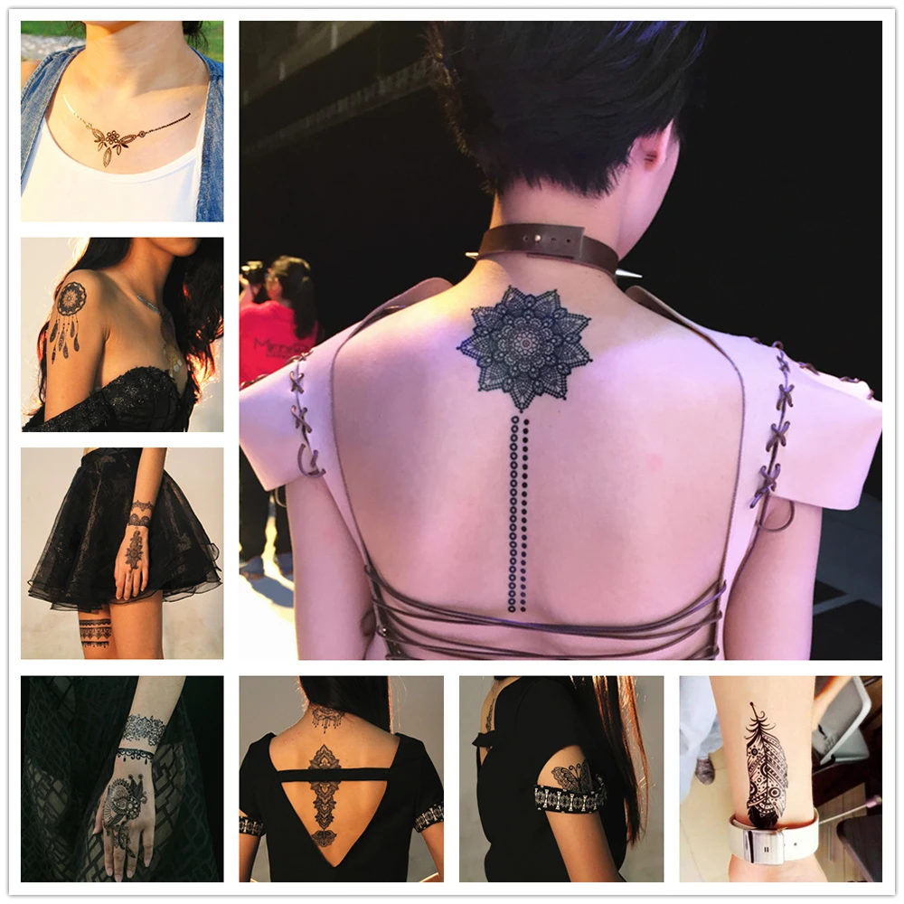 1 шт., модная вспышка, водостойкая татуировка, женская черная хна, драгоценный камень, кружево, BJ014, сексуальная тайная рука, боди-арт, цветок, временная татуировка, наклейка