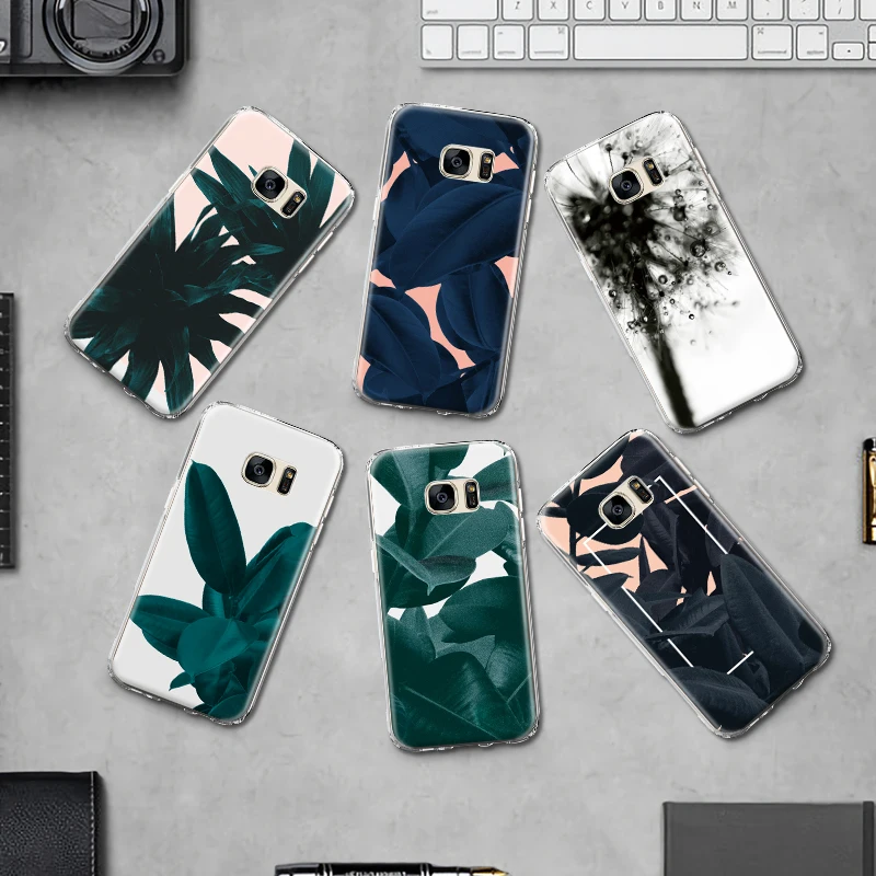 

For Samsung Galaxy S4 S5 MINI S6 S7 Edge S8 S9 Plus Note 4 5 8 9 Back Cover Green Tropical Plant Leaves Silicone Phone Case