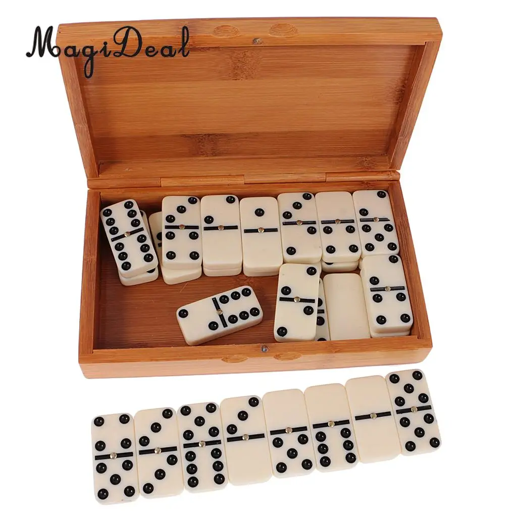 MagiDeal 1Set Double Six Dominoes Traditional Board Travel Game Puzzle Toy Bamboo Box for Kids Adult Party Club Classic Gifts