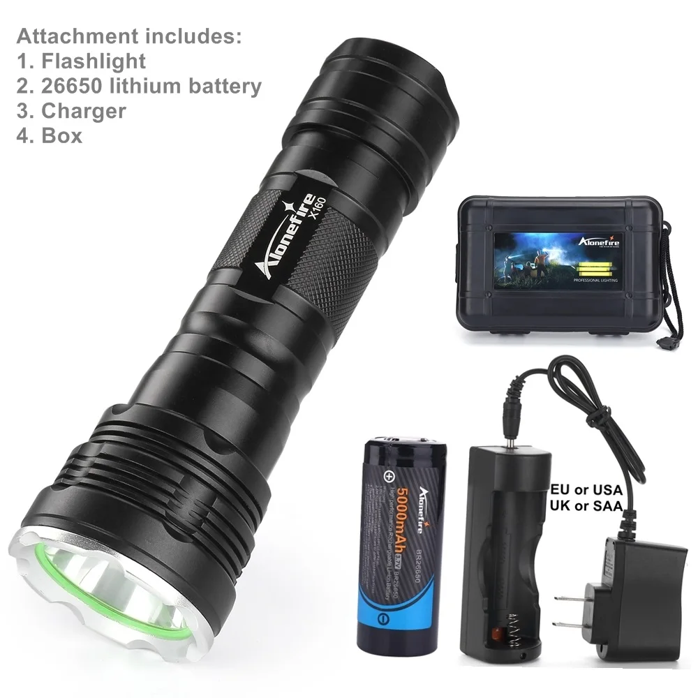 Alonefire X160 CREE XM-L2 U3 светодиодный фонарик для охоты Водонепроницаемый Кемпинг туристический фонарь linterna фонарик 26650 Внешнее зарядное устройство для батареи - Испускаемый цвет: X160 Flashlight C