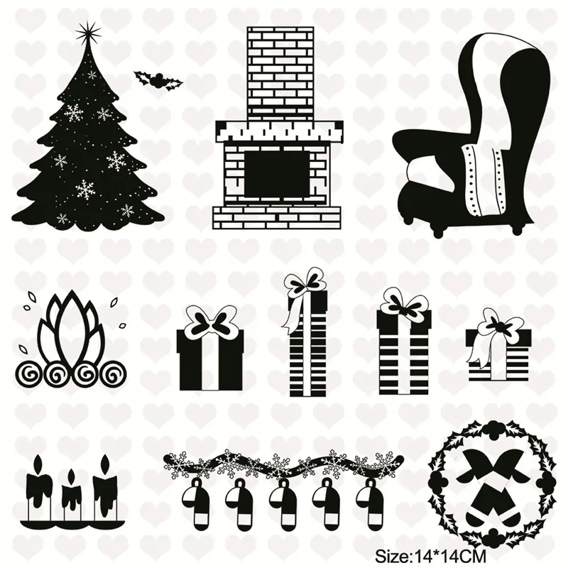 

YaMinSanNiO Fireplace Clear Cutting Dies and Stamp Chair Tree Metal Dies for Scrapbooking Home Decor DIY Card Craft Decor