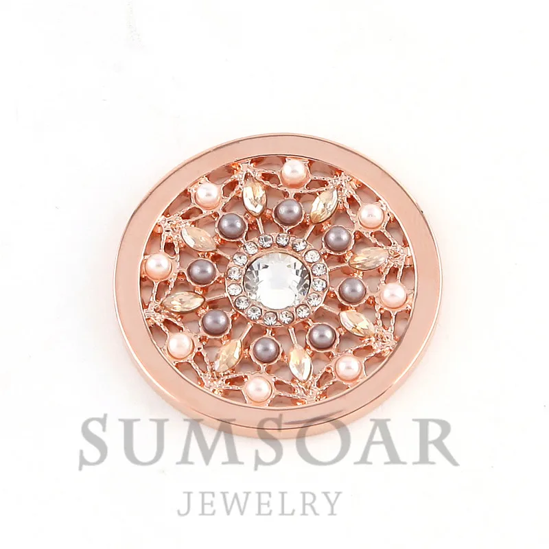 

Somsoar Jewelry 33MM Rosario Peach Disc Coin Fit For 35MM My Coin Holder Frame Pendant 5pcs/lot