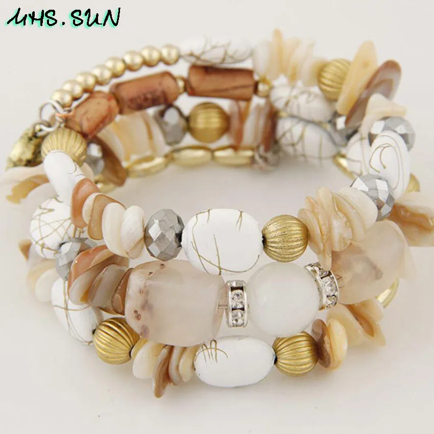 10-1 Bohemian Women Layered Bracelets Fashion National Stone Beaded Shell Bracelets Charm Ethnic Jewelry Female Party Gift