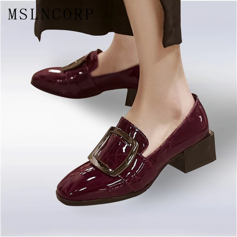 

Plus Size 34-43 High quality Patent leather Casual Shoes Dress Flats Spring Autumn Buckle Genuine Leather women Loafers shoes