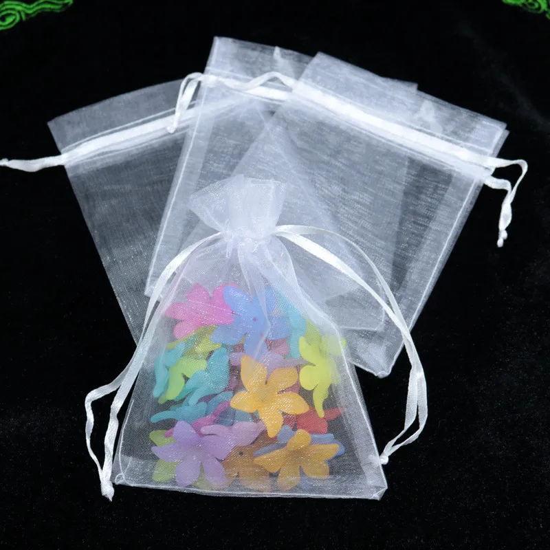 50PCS 11X16cm Transparent White Bag Drawstring bag jewelry packaging