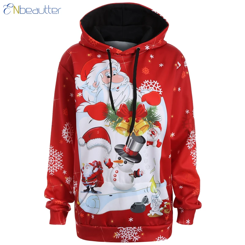 ENbeautter Oversized Hoodie Women Christmas Digita...