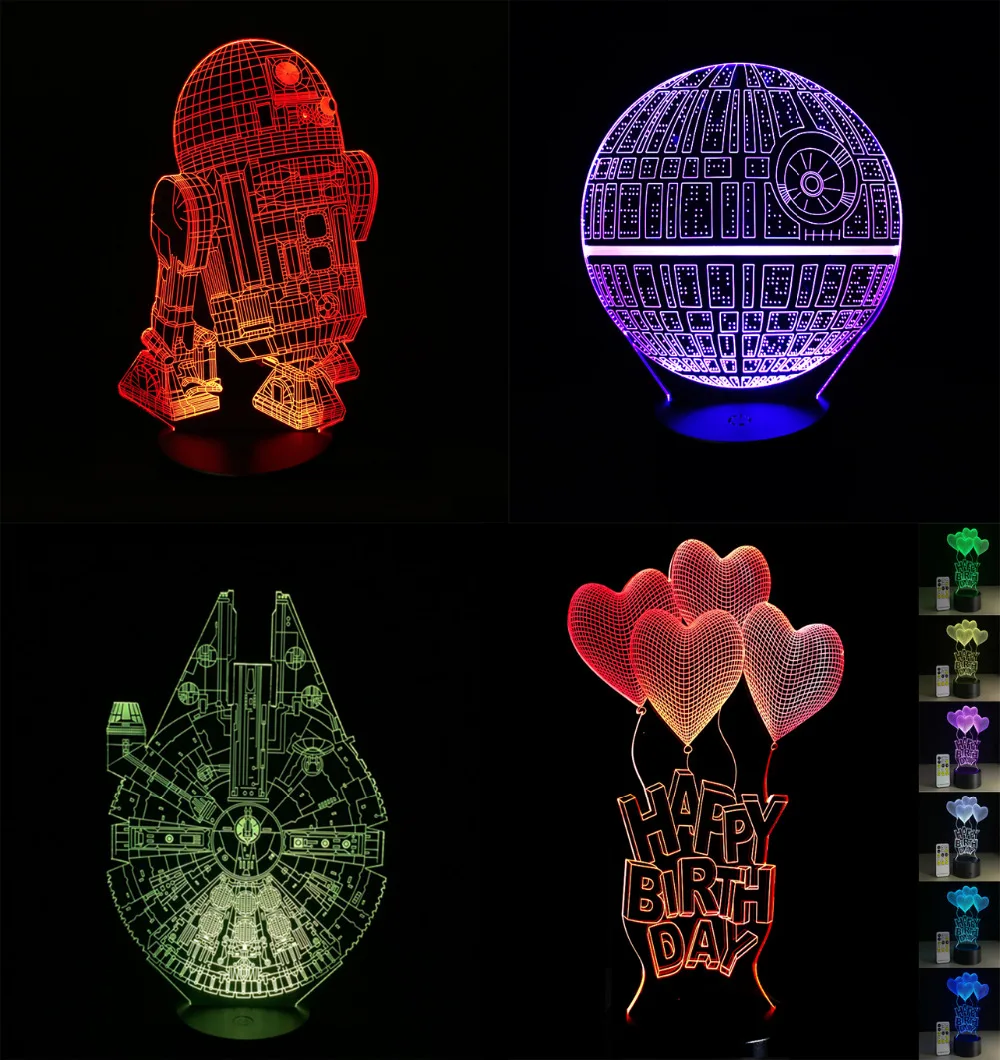 Lámpara LED 3D de dibujos animados 2018 R2D2 Star Wars Capitán América Iron Man Luz Nocturna Multicolor luminaria iluminación