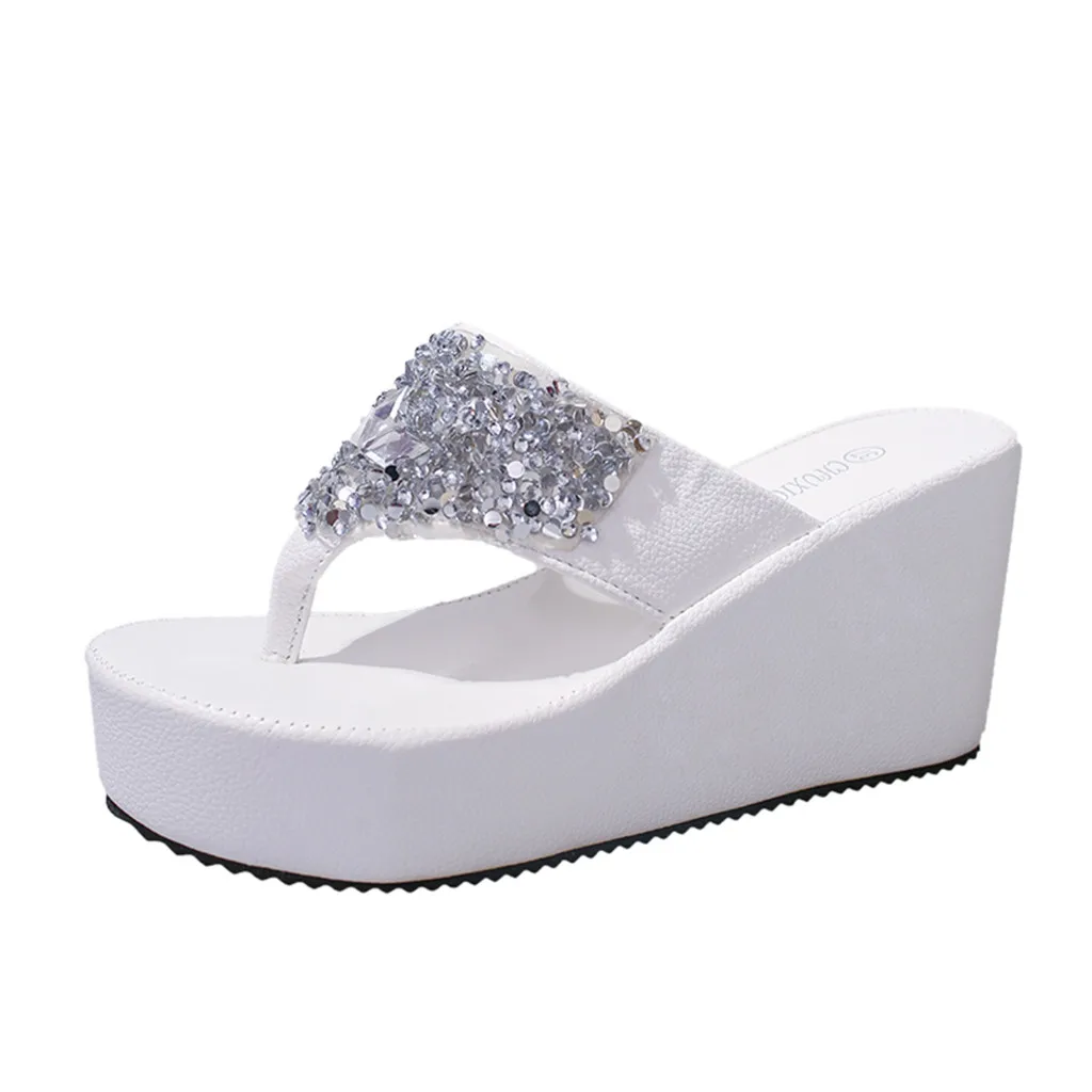 

Summer Women Slippers Rhinestone Wedges Flip Flop Fashion Clip Toe Beach Shoe fashion Thick-Soled Wear-Resistant Slipper Apr 24