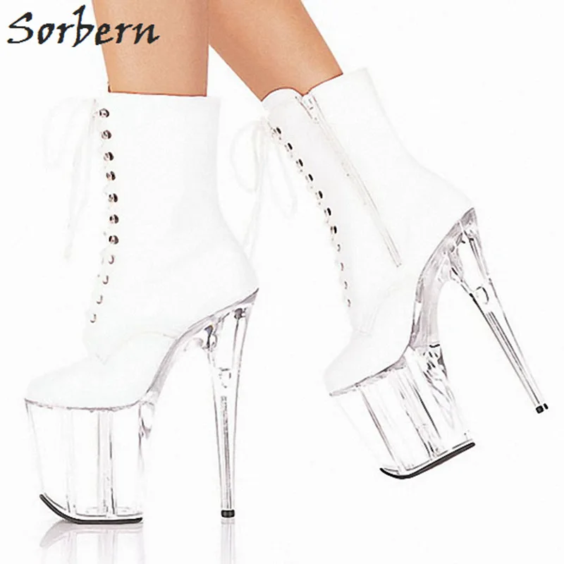 

Sorbern Booties 2018 Woman Cross-Tied Shoes Super High Spike Heels Ankle Solid Patent Leather Platform Custom Color Fashion Boot