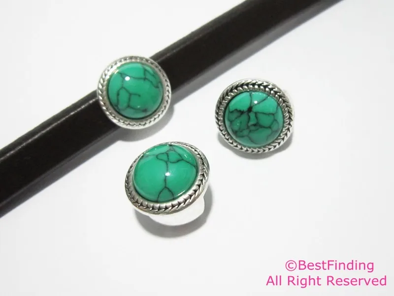 

Licorice leather findings Round Turquoise 10x6mm leather sliders -LR36