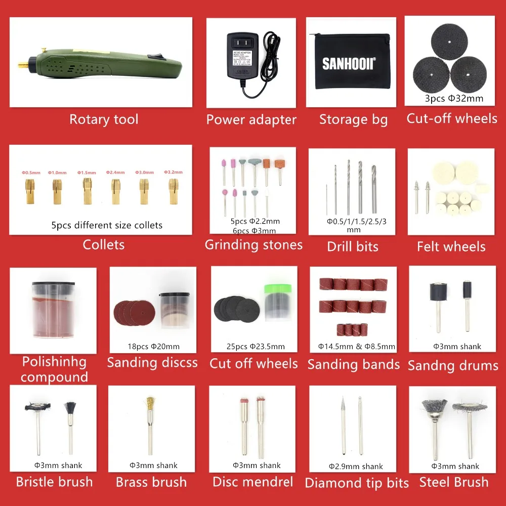 SANHOOII мини Мощный роторный инструмент Электрическая дрель+ шлифовальный набор аксессуаров для гравировального Станка dremel набор инструментов Электрический