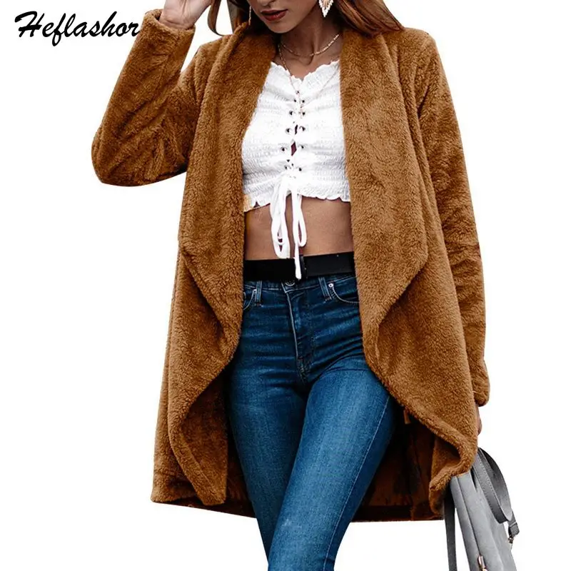 

Heflashor Winter Warm Faux Fur Women Cardigan Coat Casual Solid Female Teddy Soft Fluffy Ladies Jackets Oversized Outerwear